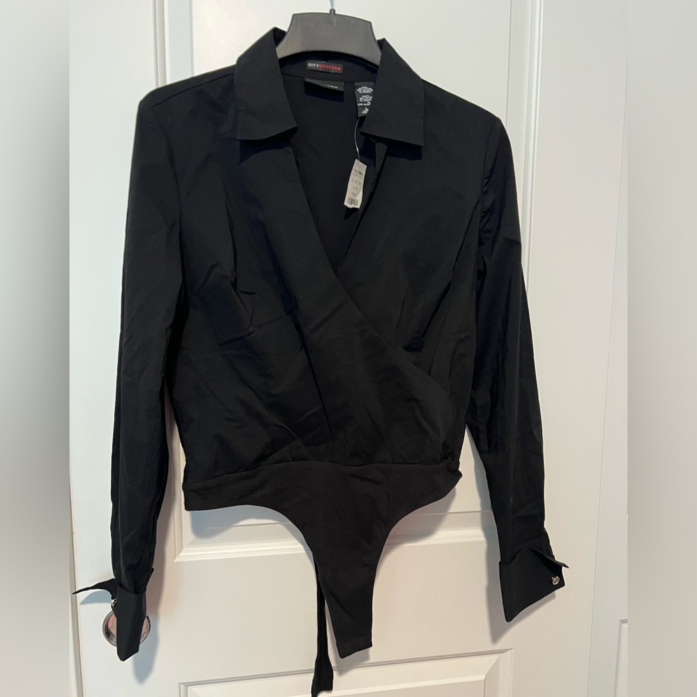 New York & Co. Elegant Black Wrap Body Suit